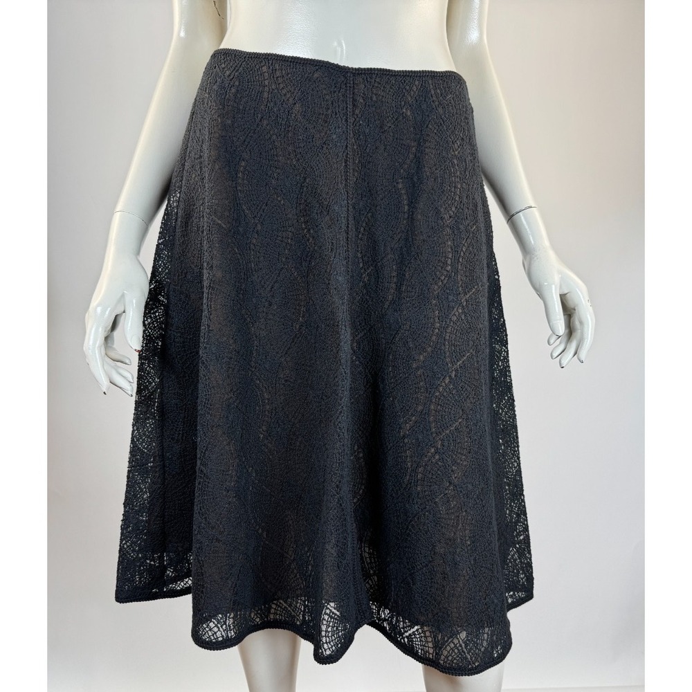 Leon Max Lace Midi Skirt Women US 4 NWT $238 Lined Cotton Silk Zip Closure Black